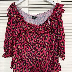 New York & Company Pink Leopard Print Blouse